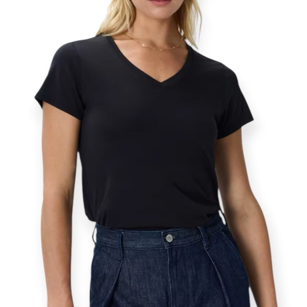 NWOT Quince Cotton Modal V-Neck Tee Black Womens Size Small